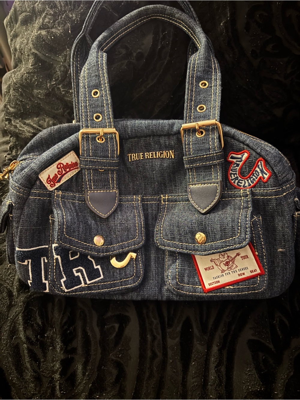 True Religion Women's Denim Satchel Bag in Dark Blue